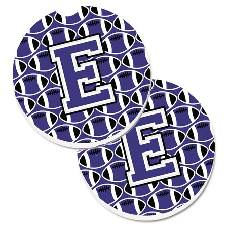 Carolines Treasures Letter E Football Purple and White  Cup Holder Car Coaster, PK2 CJ1068-ECARC